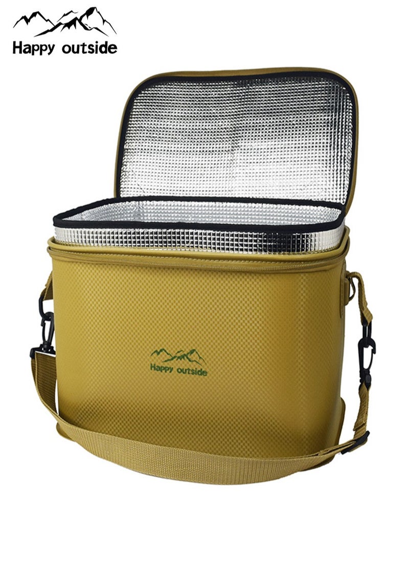 happy outside 18-20L Insulated Cooler Bag, Outdoor Travel Thermal Insulation Bag, Food Refrigeration Cooler Bag, Beverage Storage Ice Pack, Picnic Basket，Lunch Bag，Camping Storage Shoulder Bag Storage Box, Thickened EVA Material, Waterproof, Leak Proof, Dirt Resistant, Durable, Mold Resistant, Antibacterial, Foldable and Portable, suitable for Home Storage and Outdoor Activities such as Hiking, Camping, Picnicking, Family Outings, etc. It can be used to keep food fresh and beverages stored in short-term refrigeration, khaki  - Image 1