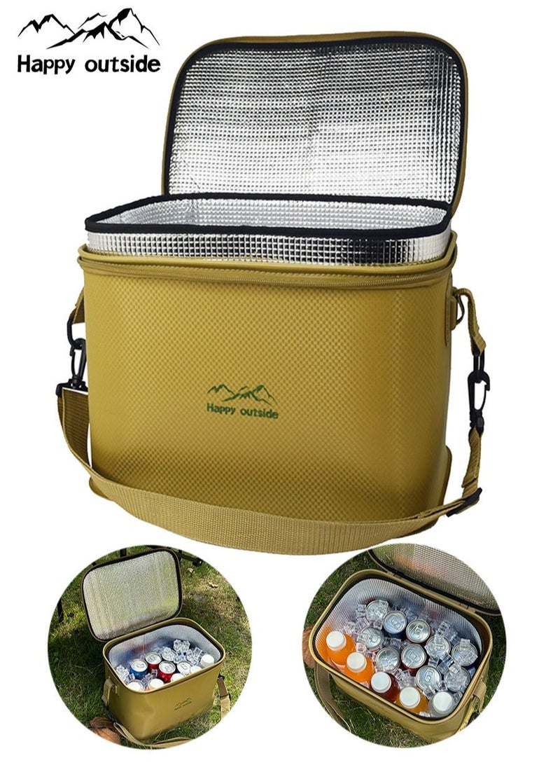 happy outside 18-20L Insulated Cooler Bag, Outdoor Travel Thermal Insulation Bag, Food Refrigeration Cooler Bag, Beverage Storage Ice Pack, Picnic Basket，Lunch Bag，Camping Storage Shoulder Bag Storage Box, Thickened EVA Material, Waterproof, Leak Proof, Dirt Resistant, Durable, Mold Resistant, Antibacterial, Foldable and Portable, suitable for Home Storage and Outdoor Activities such as Hiking, Camping, Picnicking, Family Outings, etc. It can be used to keep food fresh and beverages stored in short-term refrigeration, khaki - Image 1