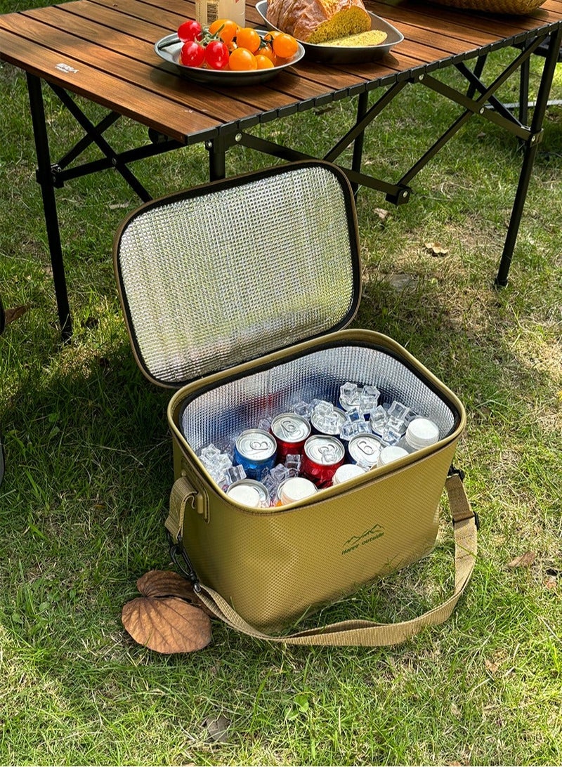 happy outside 18-20L Insulated Cooler Bag, Outdoor Travel Thermal Insulation Bag, Food Refrigeration Cooler Bag, Beverage Storage Ice Pack, Picnic Basket，Lunch Bag，Camping Storage Shoulder Bag Storage Box, Thickened EVA Material, Waterproof, Leak Proof, Dirt Resistant, Durable, Mold Resistant, Antibacterial, Foldable and Portable, suitable for Home Storage and Outdoor Activities such as Hiking, Camping, Picnicking, Family Outings, etc. It can be used to keep food fresh and beverages stored in short-term refrigeration, khaki - Image 2