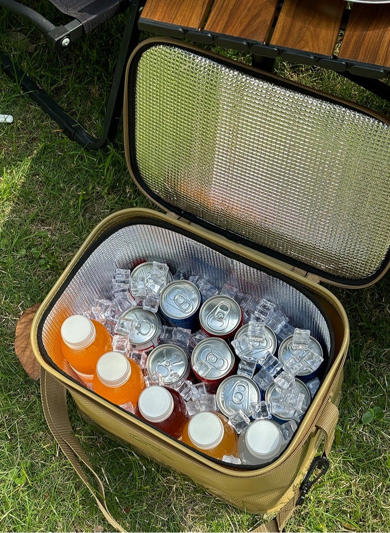 happy outside 18-20L Insulated Cooler Bag, Outdoor Travel Thermal Insulation Bag, Food Refrigeration Cooler Bag, Beverage Storage Ice Pack, Picnic Basket，Lunch Bag，Camping Storage Shoulder Bag Storage Box, Thickened EVA Material, Waterproof, Leak Proof, Dirt Resistant, Durable, Mold Resistant, Antibacterial, Foldable and Portable, suitable for Home Storage and Outdoor Activities such as Hiking, Camping, Picnicking, Family Outings, etc. It can be used to keep food fresh and beverages stored in short-term refrigeration, khaki - Image 4