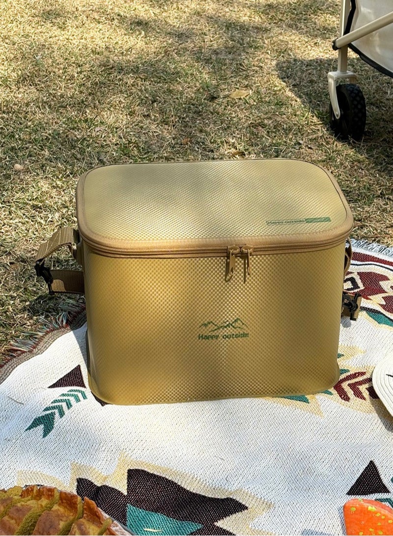 happy outside 18-20L Insulated Cooler Bag, Outdoor Travel Thermal Insulation Bag, Food Refrigeration Cooler Bag, Beverage Storage Ice Pack, Picnic Basket，Lunch Bag，Camping Storage Shoulder Bag Storage Box, Thickened EVA Material, Waterproof, Leak Proof, Dirt Resistant, Durable, Mold Resistant, Antibacterial, Foldable and Portable, suitable for Home Storage and Outdoor Activities such as Hiking, Camping, Picnicking, Family Outings, etc. It can be used to keep food fresh and beverages stored in short-term refrigeration, khaki - Image 3