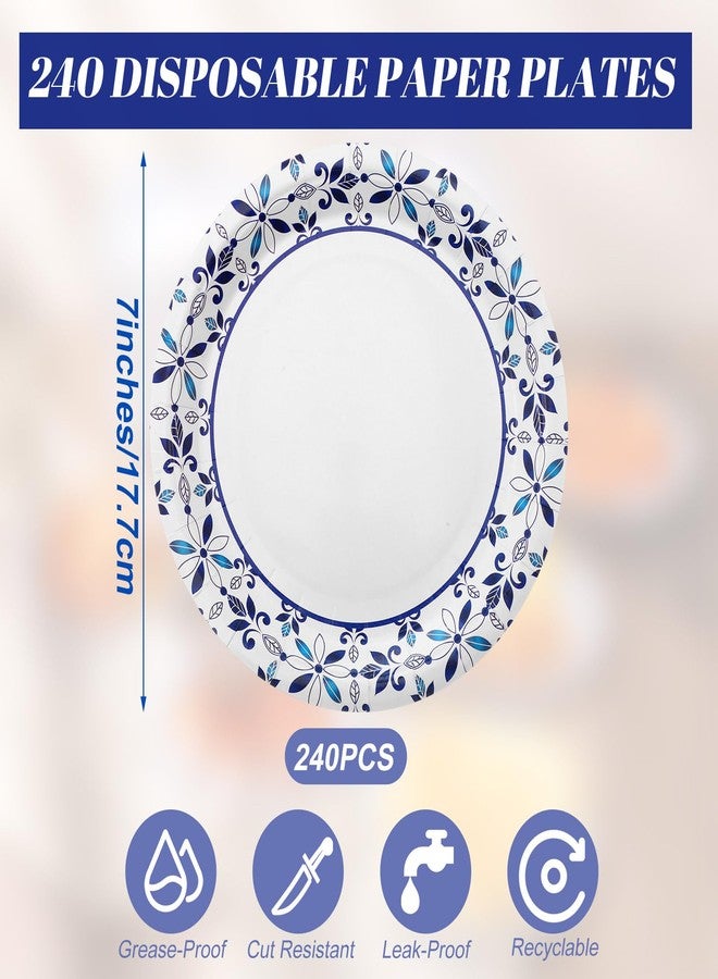 FillTouch حزمة 400 صحن ورقي قابل للتصرف بحجم 7 بوصة للاستخدام اليومي - مقاوم للامتصاص، ثقيل، مقاوم للقطع، أطباق زرقاء وبيضاء للعشاء، النزهات، حفلات العطلات، التجمعات العائلية - Image 3