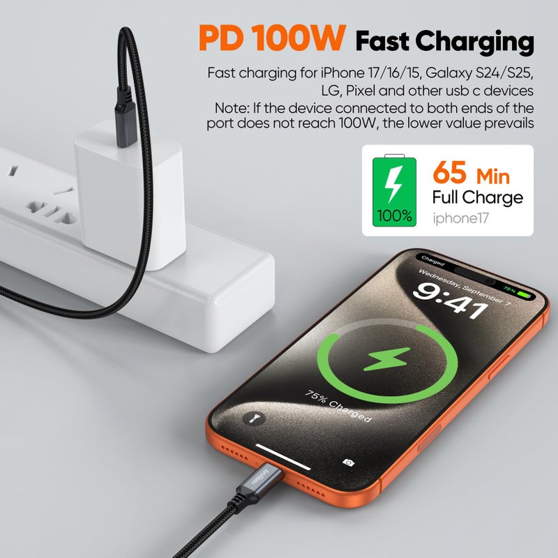 JasRoum 15 ft USB C Cable Fast Charging 100W, Extra Long USBC to Type-C Charger Cord 480Mbps Data Transfer Braided with E-Marker Chip for iPhone 17/16/15 Android Phone MacBook Pro/Air Laptop Tablet - Image 2