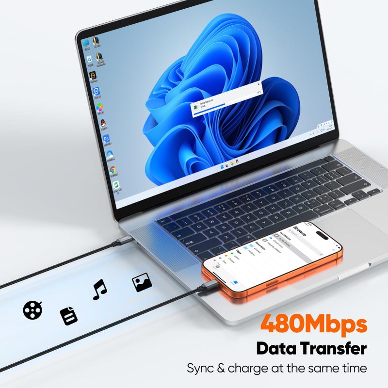 JasRoum 15 ft USB C Cable Fast Charging 100W, Extra Long USBC to Type-C Charger Cord 480Mbps Data Transfer Braided with E-Marker Chip for iPhone 17/16/15 Android Phone MacBook Pro/Air Laptop Tablet - Image 3