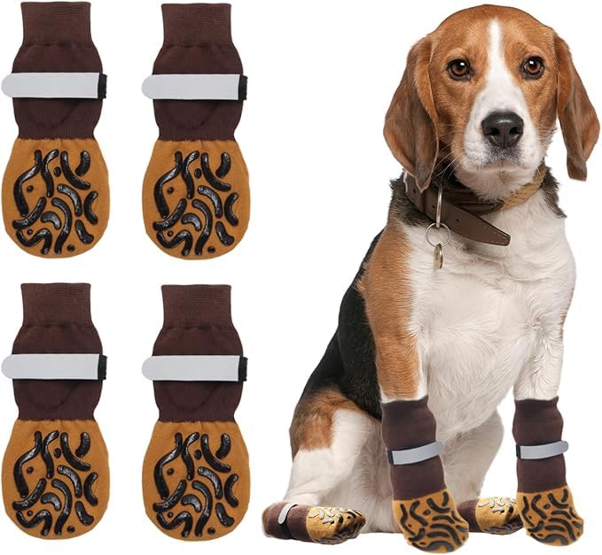PETANGEL 4Pcs Non Slip Dog Socks with Grippers Prevent from Licking Paws, Anti-Slip Small Dogs Grip Socks for Senior Dogs on Hardwood Floor (Size:- XS: L*W: 12cm*4cm) - Image 1