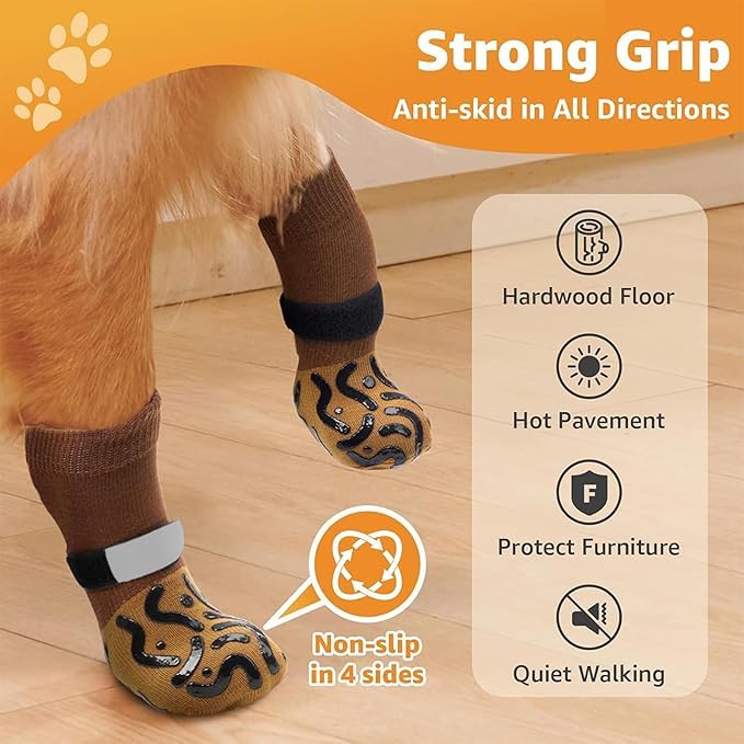 PETANGEL 4Pcs Non Slip Dog Socks with Grippers Prevent from Licking Paws, Anti-Slip Small Dogs Grip Socks for Senior Dogs on Hardwood Floor (Size:- XS: L*W: 12cm*4cm) - Image 3
