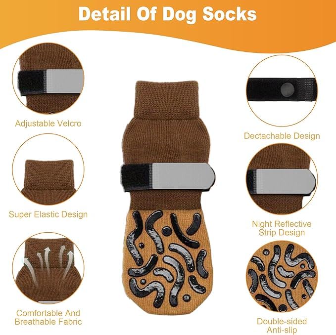 PETANGEL 4Pcs Non Slip Dog Socks with Grippers Prevent from Licking Paws, Anti-Slip Small Dogs Grip Socks for Senior Dogs on Hardwood Floor (Size:- XS: L*W: 12cm*4cm) - Image 2