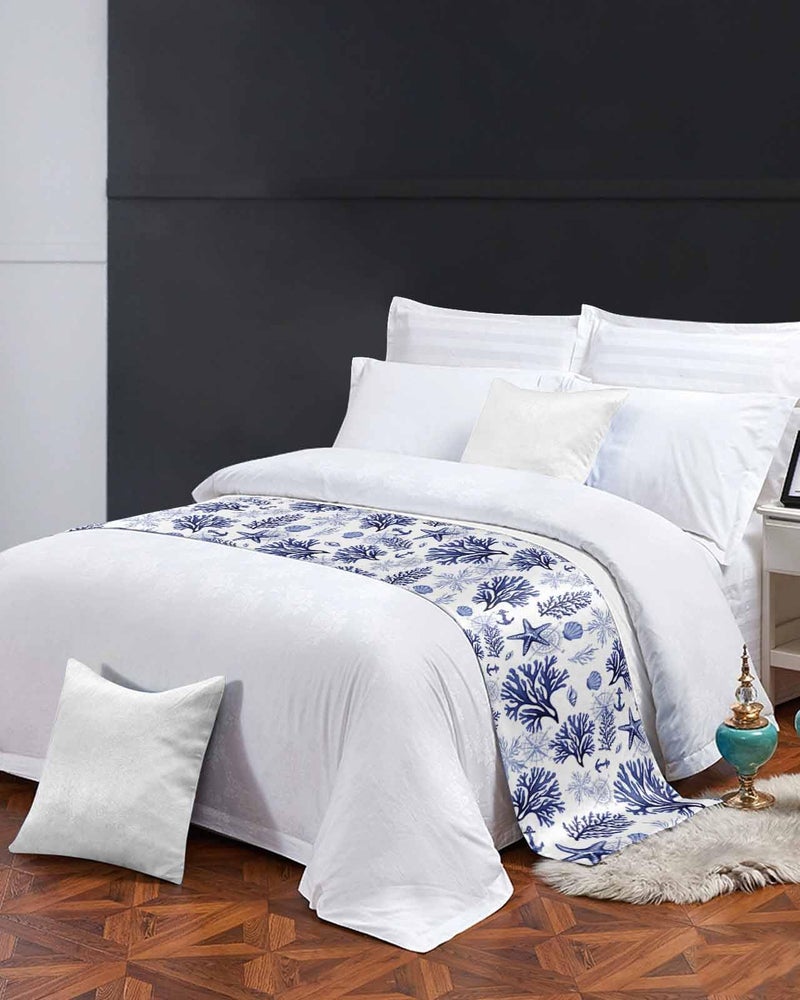Navy Blue Coastal Bed Runner For King Size Bed 94x20 Inches Beach Nautical Throw Bed Scarf Protector - Image 4