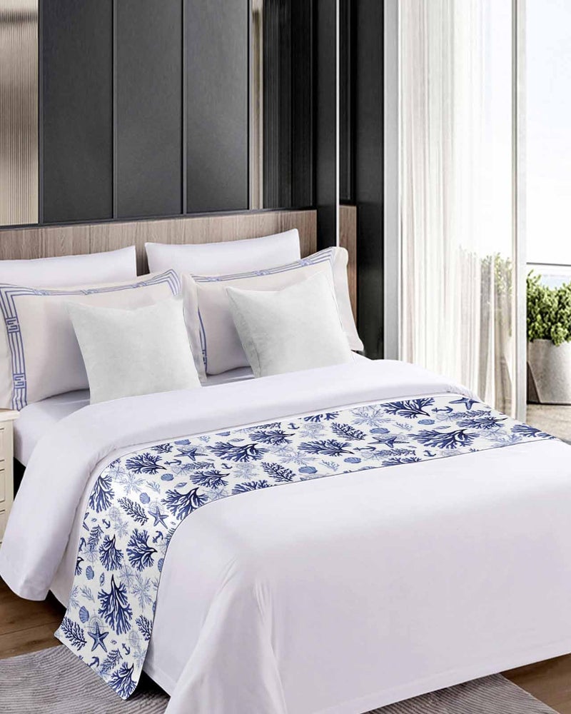 Navy Blue Coastal Bed Runner For King Size Bed 94x20 Inches Beach Nautical Throw Bed Scarf Protector - Image 5