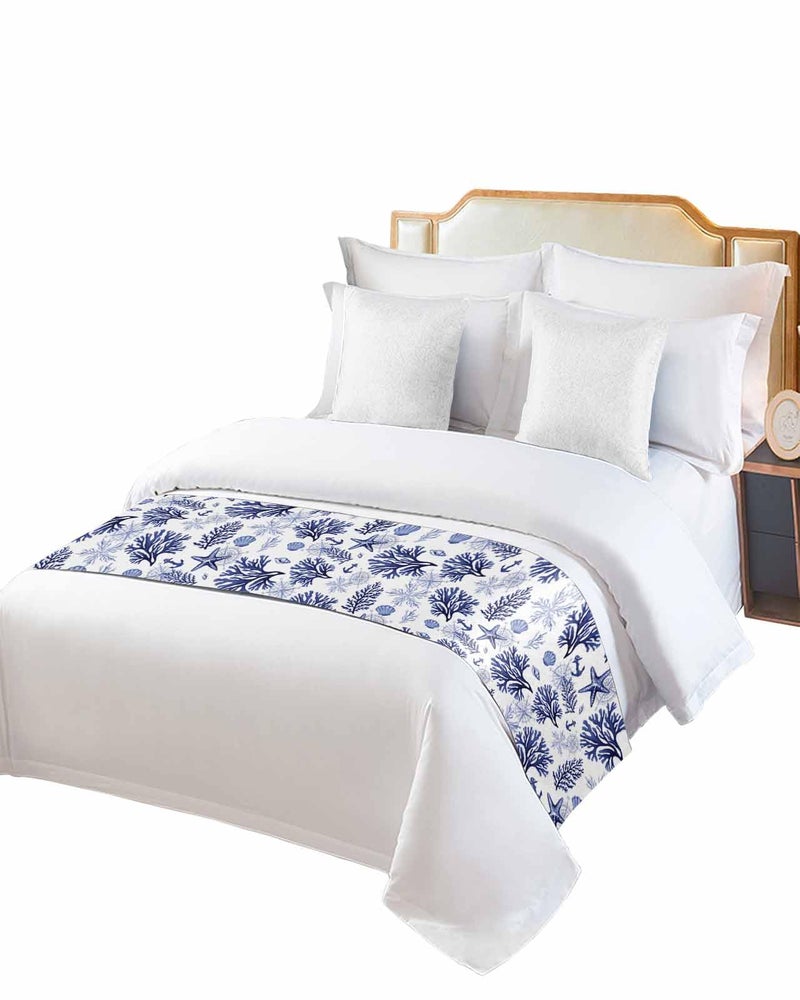 Navy Blue Coastal Bed Runner For King Size Bed 94x20 Inches Beach Nautical Throw Bed Scarf Protector - Image 2