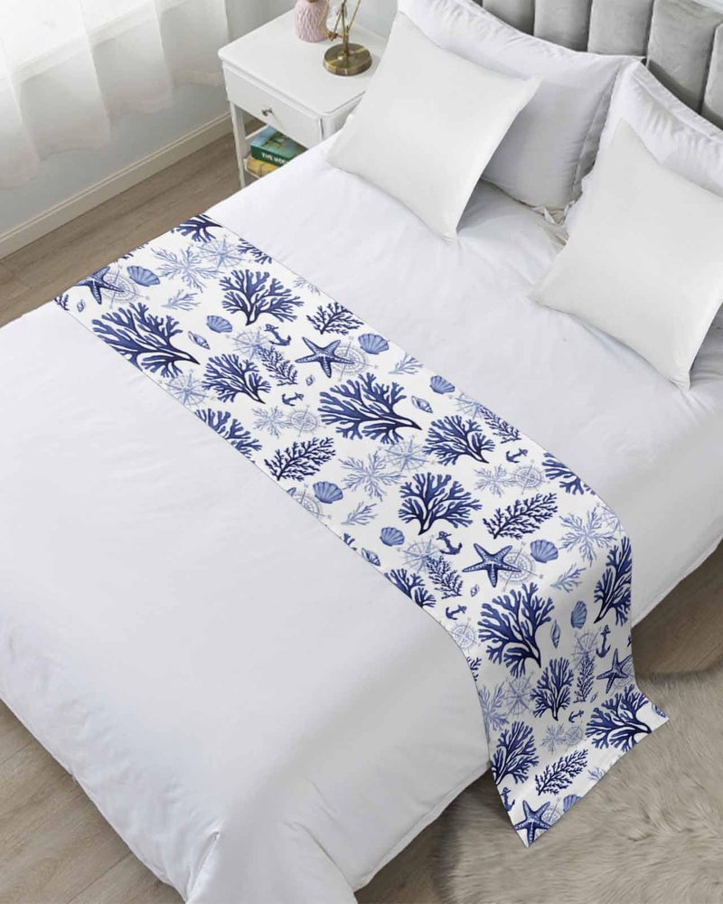 Navy Blue Coastal Bed Runner For King Size Bed 94x20 Inches Beach Nautical Throw Bed Scarf Protector - Image 3
