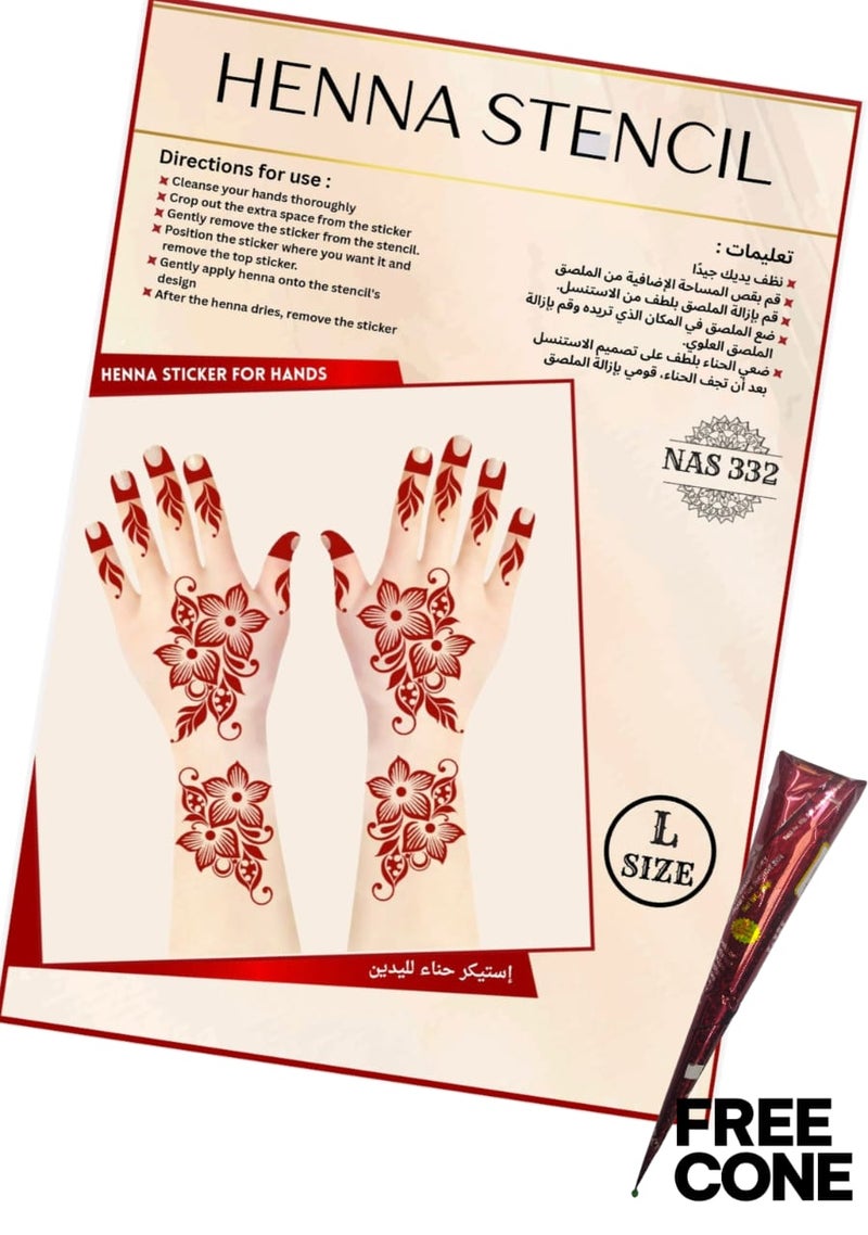 Reusable Henna Stencil Set 3PCS COMBO with Free Cone – Easy Mehndi Design Templates for Hands NAS332 - Image 1