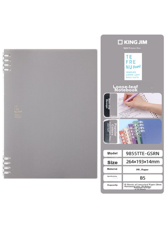 King Jim B5 Buckle-loop Pearl-colored Notebook, Office Student Spiral Notebook, Loose-leaf Notebook, Pearl Silver-gray 9855tte-gsrn - Image 1
