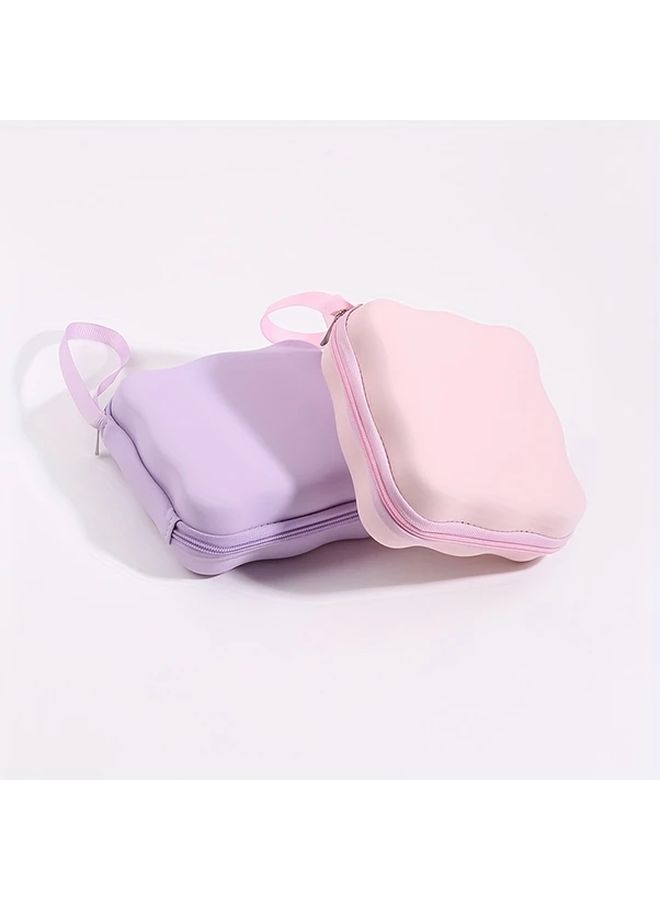 Multi Compartment ABS Zipper Pouch For Earphones Chargers And Digital Accessories Durable Shockproof Travel Organizer Pink - Image 3