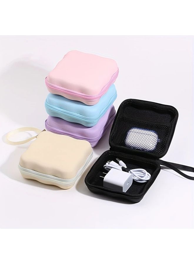 Multi Compartment ABS Zipper Pouch For Earphones Chargers And Digital Accessories Durable Shockproof Travel Organizer Pink - Image 1