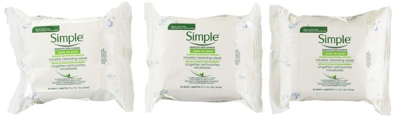 Simple Micellar Makeup Remover Wipes 25 Count 3 Pack