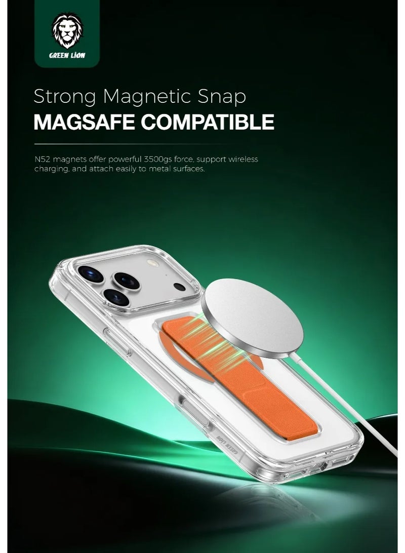 GREEN LION MagSafe Leather Grip iPhone 17 Pro Max with Dual-Sided Magnetic Snap & High Grade Protection / MagSafe Compatible / Magnetic Hand Grip -  Orange Titanium - Image 3