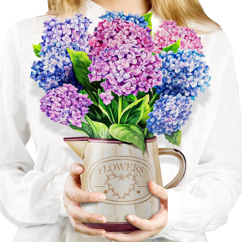 Airpark 3D Pop Up Paper Flowers Bouquet Card 12’‘ with Note & Envelope, Birthday Gifts, Get Well, Thank You, Greeting Cards for Women Mom Wife Friends, Nantucket Hydrangeas - Image 1