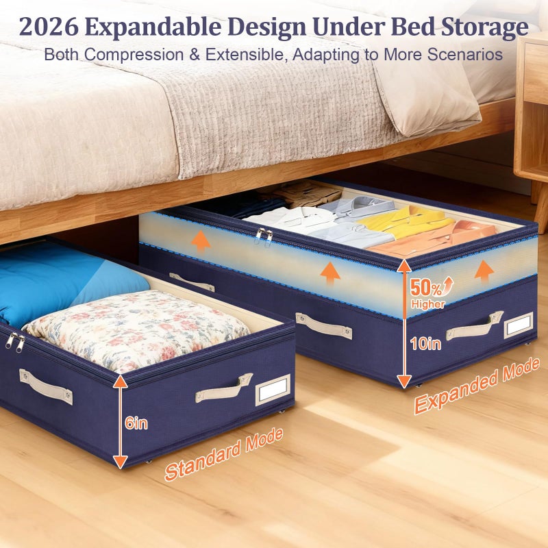 Dolicer 2 Pack Under Bed Storage with Wheels, 6in-10in Height Adjustable Underbed Storage Containers, 92L XXXL Under Bed Drawers Rolling Bin with Clear Lids for Dorm Shoes Clothes Organizers(Blue) - Image 2