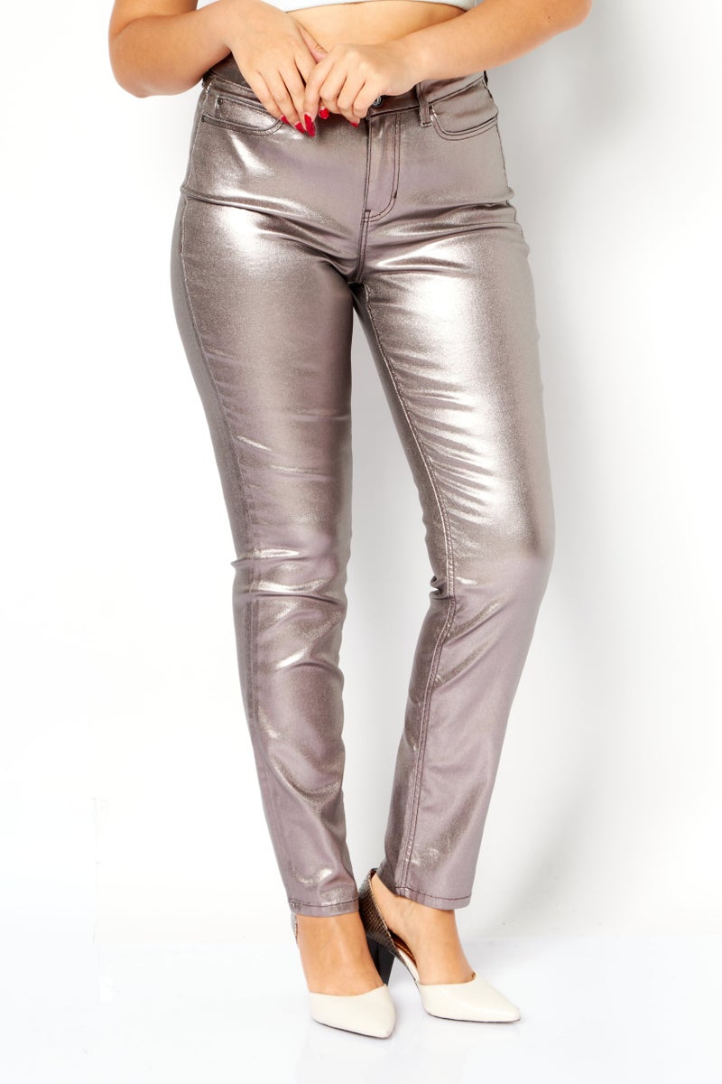 GUESS Women Skinny Fit Plain Chino Pants, Silver - Image 1