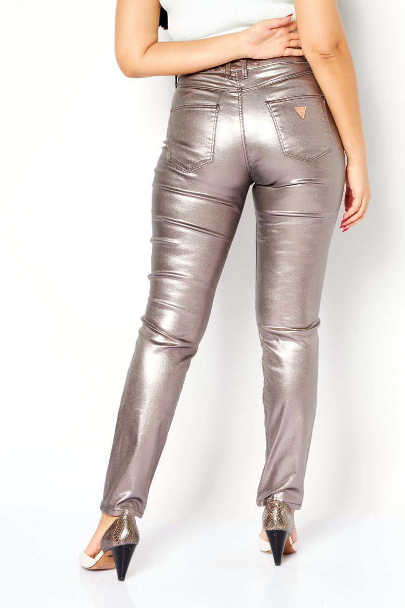 GUESS Women Skinny Fit Plain Chino Pants, Silver - Image 4