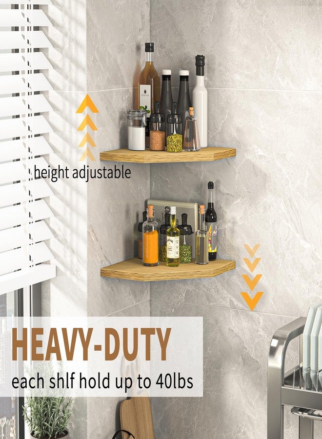 Fun Memories Corner Shelf Wall Mount, Corner Floating Shelves, Set of 2 Corner Wall Shelf Organizer, Rustic Wood Wall Storage Display Shelves for Living Room Bedroom Bathroom Kitchen, Rustic Brown, Oak - Image 2