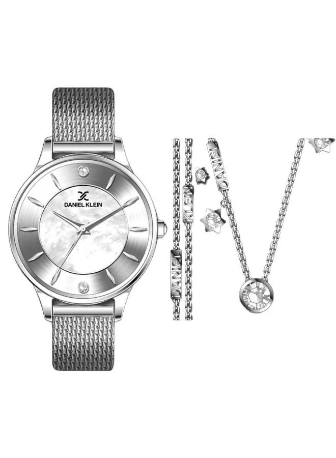 Stainless Steel Analog Wrist Watch DK.1.13173-1 with Silver Necklace and Bracelet