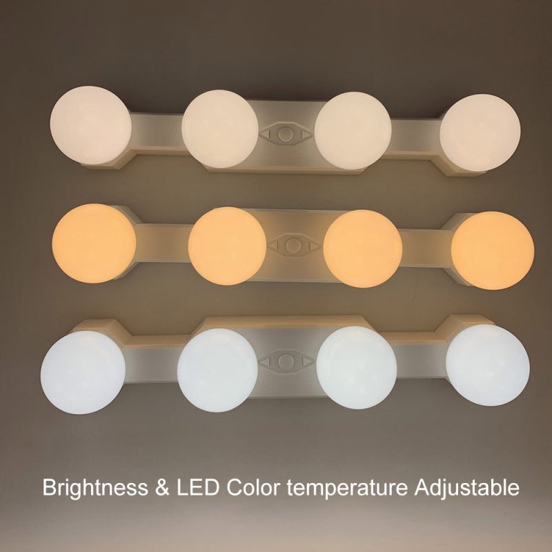 مرآة LED قابلة لإعادة الشحن: 4 مصابيح LED، لاسلكية ومحمية للعينين، 5 مستويات للسطوع، تركيب مزدوج - مصباح قابل للشحن عبر USB محمول للاستخدام في الحمام المنزلي، رف المكياج، السفر والحالات الطارئة - Image 5
