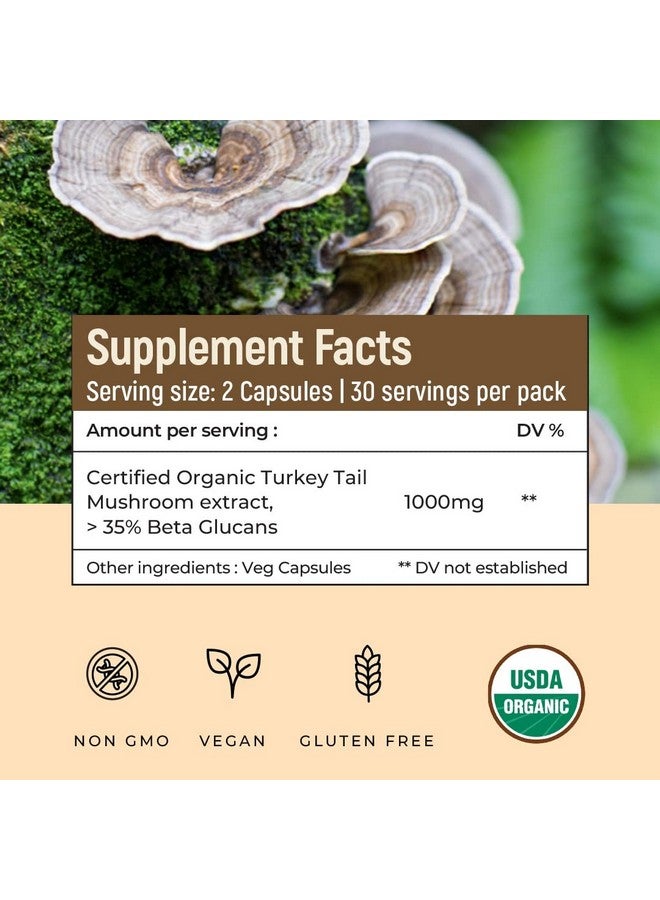 Rooted Rooted Turkey Tail mushroom Extract Capsules (60 Veg Caps, 500 mg) | Heart health, Stress Relief, Liver. USDA Organic, 30% Beta Glucans, Certified organic - Image 5