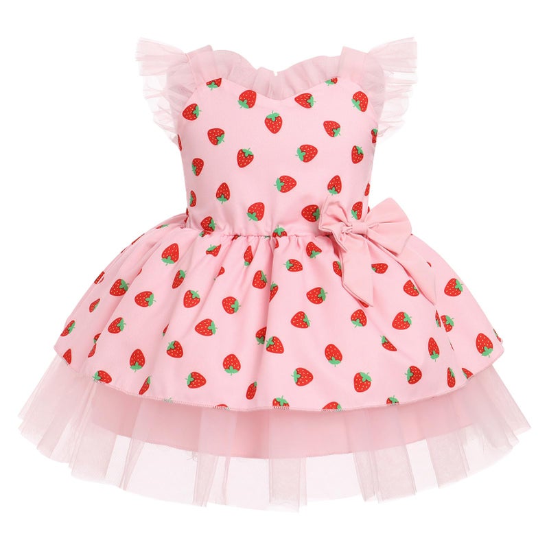 IMEKIS Strawberry Dress Baby Girl Berry Second Birthday Outfit Girl Cake Smash Photoshoot 4th 5th Birthday Outfit 4 5 Year Old Baby Toddler Princess Party Dress for Kids Summer Pink 45T