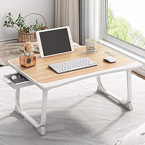 Tarkan Portable Folding Laptop Desk for Bed, Lapdesk with Handle, Drawer, Cup & Mobile/Tablet Holder for Study, Eating, Work Brown - Image 1