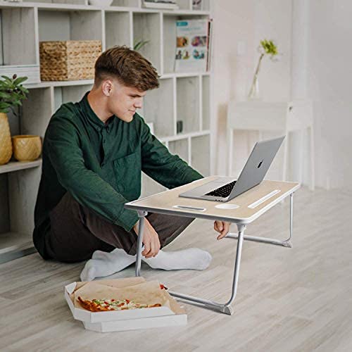 Tarkan Portable Folding Laptop Desk for Bed, Lapdesk with Handle, Drawer, Cup & Mobile/Tablet Holder for Study, Eating, Work Brown - Image 5