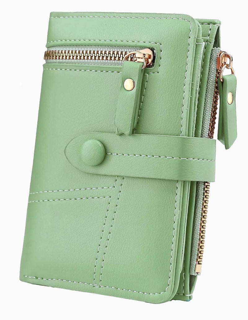 Elios Women's Wallet Vegan Leather Bifold Small Card Holder Coin Holder Compact Ladies Purse with 12 Card Slots, Zipper Pocket and RFID Blocking | Snap Closure | Mini Purse for Women (Light Green) - Image 1