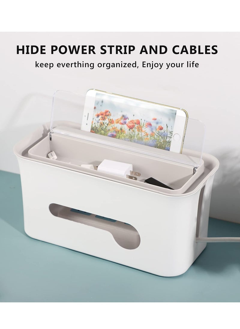 Excefore Cable Management Box, Cord Organizer Box, Large and Medium Size Cord Box, Cord Hider Box with The Groove to Store The Chargers and Cable to Hide Surge Protector Cover on Desk or Floor (White)  - Image 2