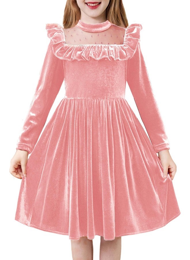 Arshiner Toddler Christmas Dress Pink Velvet Dresses Girls Long Sleeve Princess Birthday Party Gown Formal Fall Winter Clothes 5T - Image 1