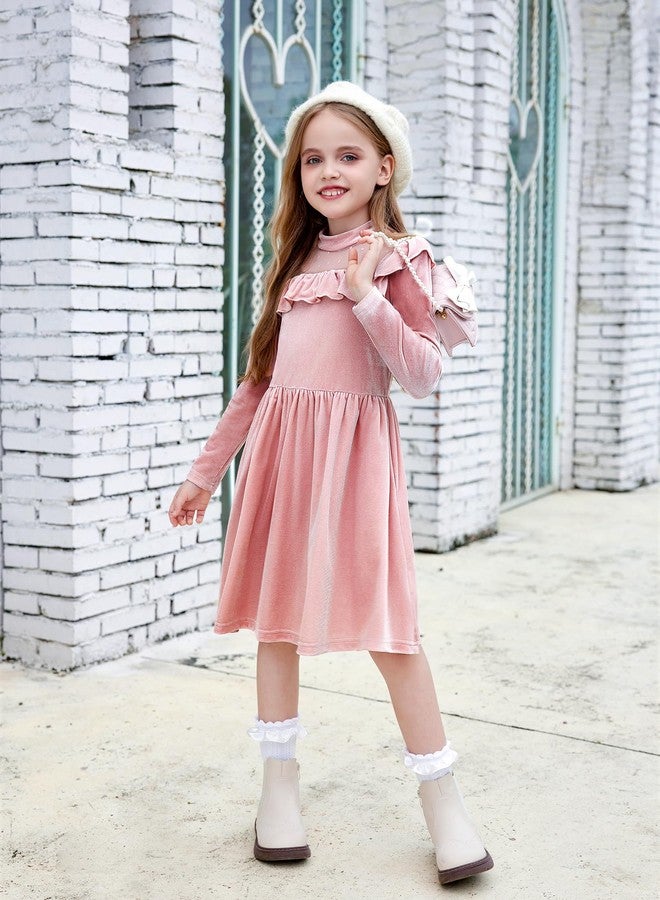 Arshiner Toddler Christmas Dress Pink Velvet Dresses Girls Long Sleeve Princess Birthday Party Gown Formal Fall Winter Clothes 5T - Image 3