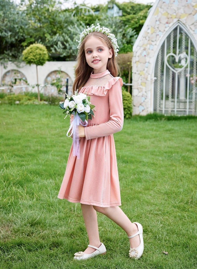 Arshiner Toddler Christmas Dress Pink Velvet Dresses Girls Long Sleeve Princess Birthday Party Gown Formal Fall Winter Clothes 5T - Image 4