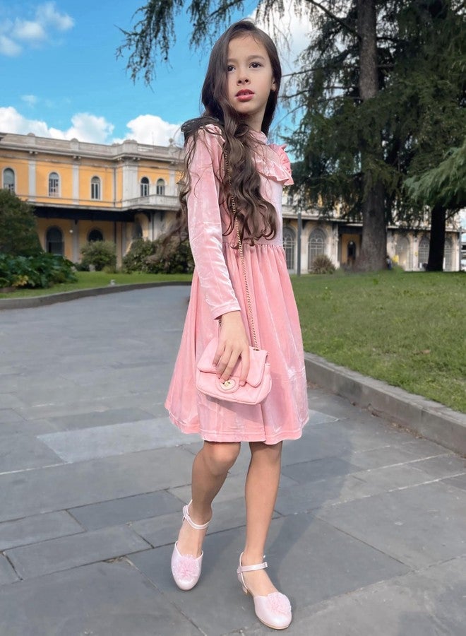 Arshiner Toddler Christmas Dress Pink Velvet Dresses Girls Long Sleeve Princess Birthday Party Gown Formal Fall Winter Clothes 5T - Image 5