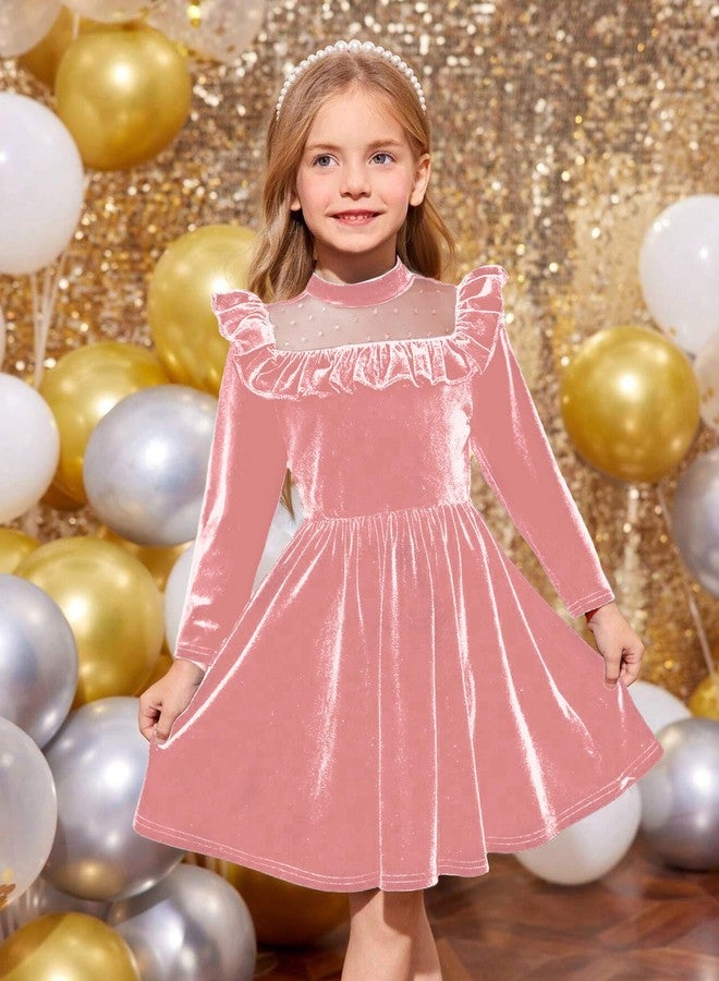 Arshiner Toddler Christmas Dress Pink Velvet Dresses Girls Long Sleeve Princess Birthday Party Gown Formal Fall Winter Clothes 5T - Image 2