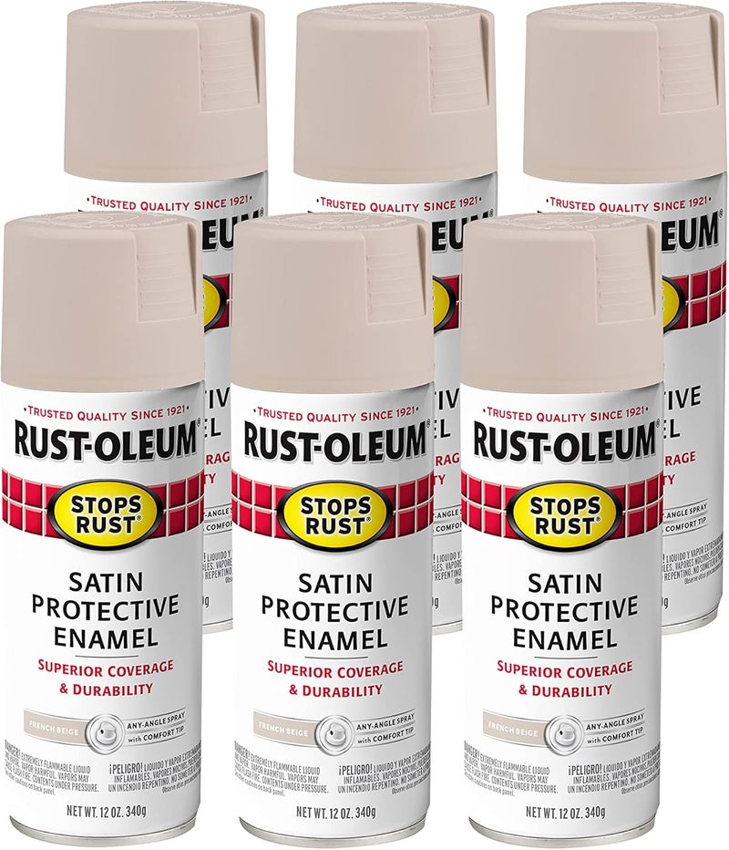 Rust-Oleum 276271-6PK Stops Rust Spray Paint, 12 oz, Satin French Beige, 6 Pack - Image 1