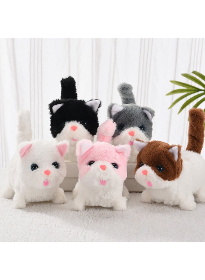 null - Plush Electric Cat Can Walk And Call Cute Cat Toy Electronic Pet Cat Boy Girl Toy-Color:Short-legged Kitty (white) Calls Drums-Specifications:Self-provided (2 No. 5 Batteries) - Image 1