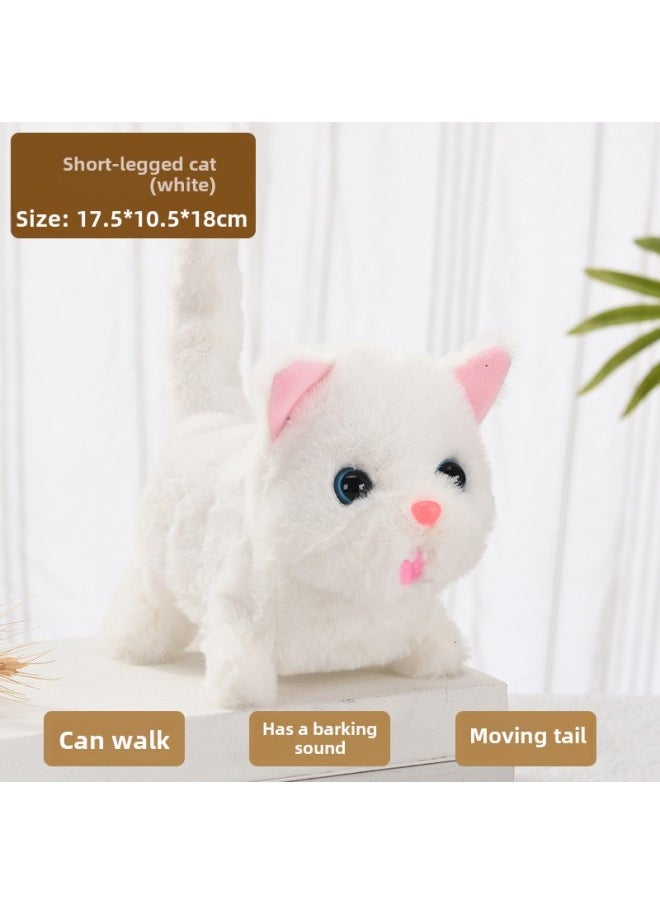 null - Plush Electric Cat Can Walk And Call Cute Cat Toy Electronic Pet Cat Boy Girl Toy-Color:Short-legged Kitty (white) Calls Drums-Specifications:Self-provided (2 No. 5 Batteries) - Image 1