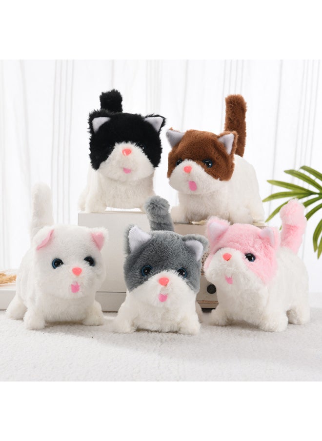 null - Plush Electric Cat Can Walk And Call Cute Cat Toy Electronic Pet Cat Boy Girl Toy-Color:Short-legged Kitty (white) Calls Drums-Specifications:Self-provided (2 No. 5 Batteries) - Image 1