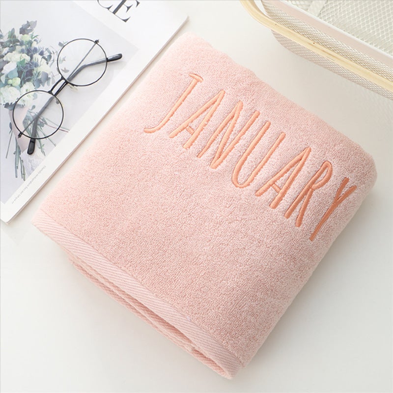 Thickened month bath towel pure cotton adult high quality bath towel gifts can be used as logo(Pink January, 70*140cm) - Image 1