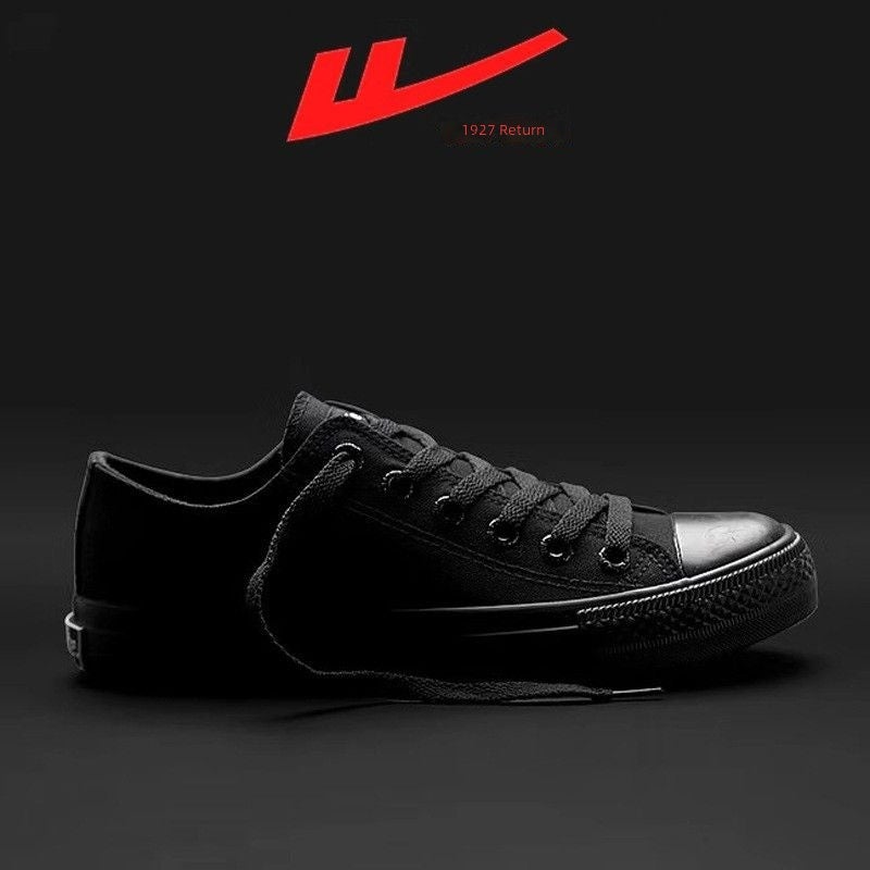 Warrior All-black canvas lace-up shoes for men and women—low-top, trendy, versatile, breathable footwear for summer  2025. - Image 1