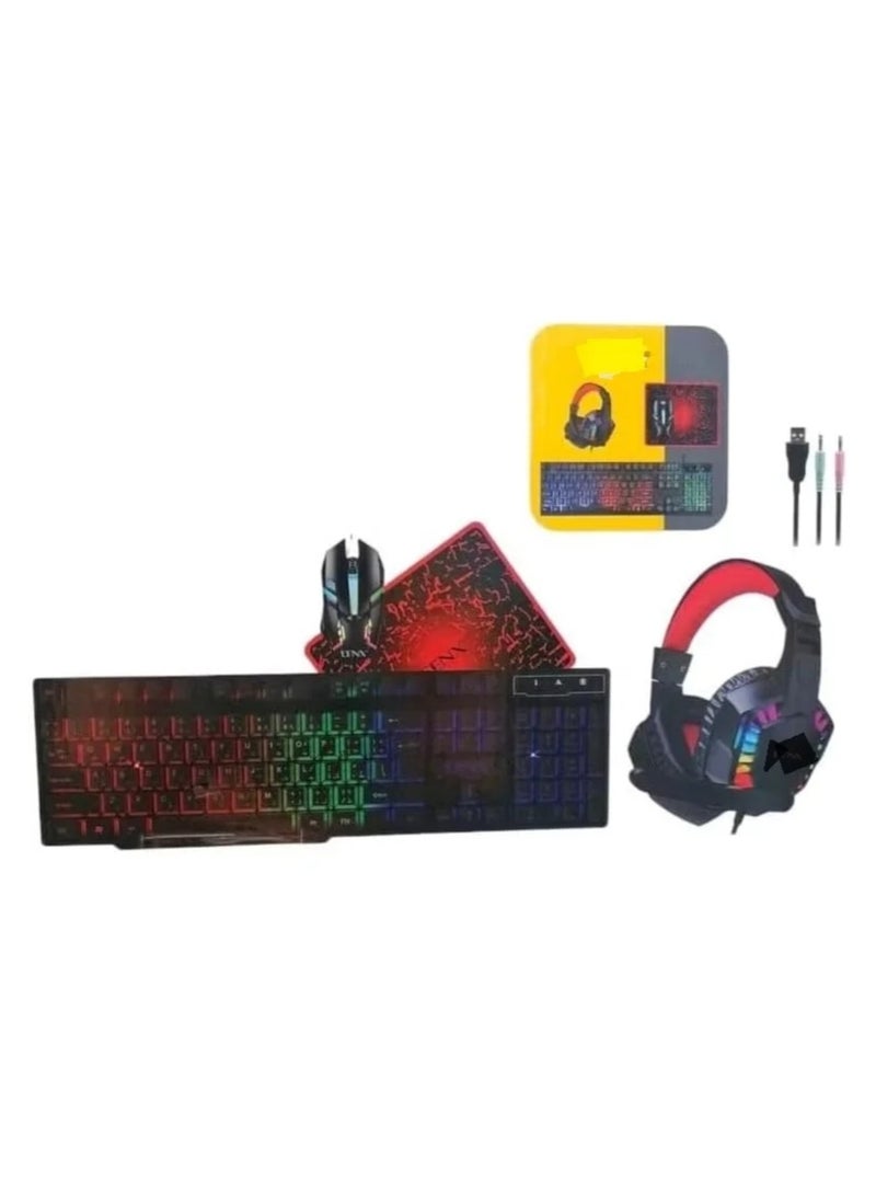 Gaming Keyboard, Mouse, and Headset Combo with Mouse Pad - Wired USB Keyboard with RGB Backlighting, Gaming Mouse, Over-Ear Headset Compatible with PC, Xbox Series X, PS5, Complete Gaming Accessory Kit