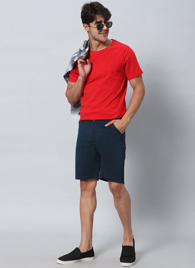 Hence Men's Relaxed Fit Mid-Rise Cotton Chino Shorts in Navy Blue - Image 4