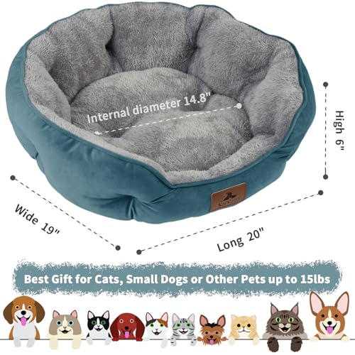Asvin Small Dog Bed for Small Dogs, Cat Beds for Indoor Cats, Pet Bed for Puppy and Kitty, Extra Soft & Machine Washable with Anti-Slip & Water-Resistant Oxford Bottom, Teal, 20 inches - Image 3
