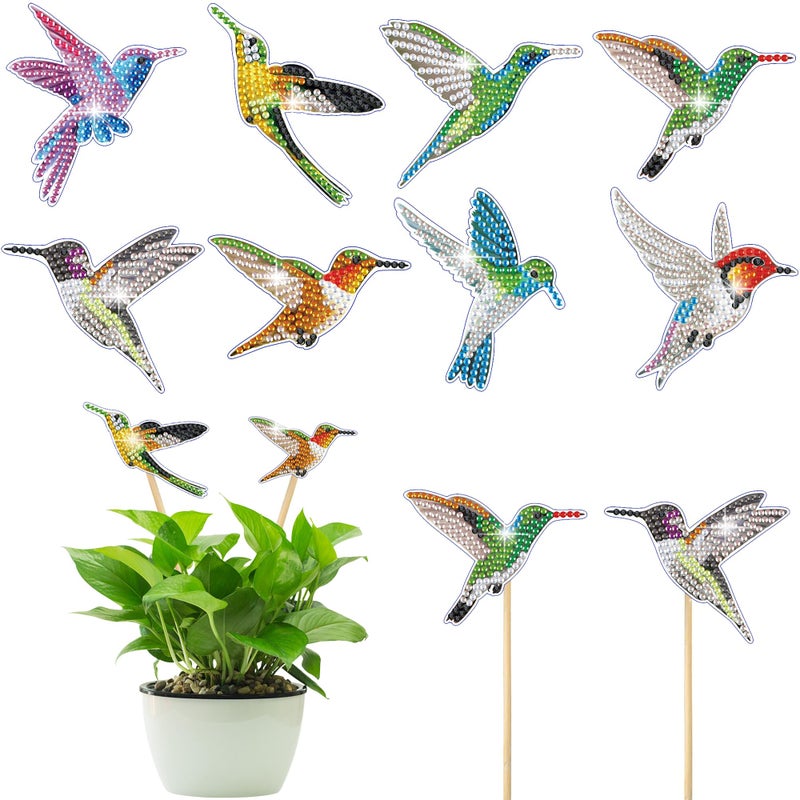 Vcekract 8 Pcs Hummingbird Diamond Painting Kits Diamond Art Kits for Garden Decor Garden Stakes Diamond Art Kits for Adults Diamond Painting Small Diamond Painting Ornaments for Family Decor
