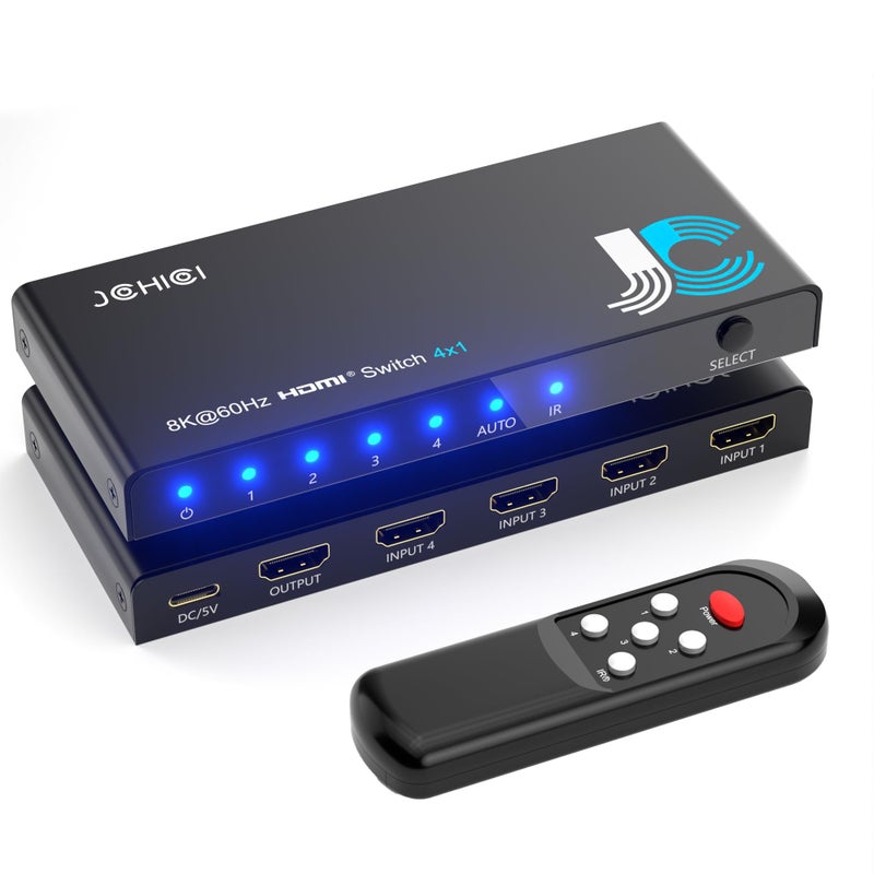 JCHICI HDMI 21 Switch 4 in 1 Out 8K60Hz 4K120Hz 4 Ports HDMI Switcher Splitter Selector with Remote Support HDCP 23 HDR 10 Dolby VisionAtmos 48Gbps CEC for Apple TV Game PC PS Pro Xbox Roku - Image 2